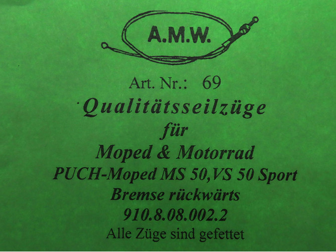 Kabel Puch MS50 / VS50 Sport rem achter holle nippel A.M.W. product